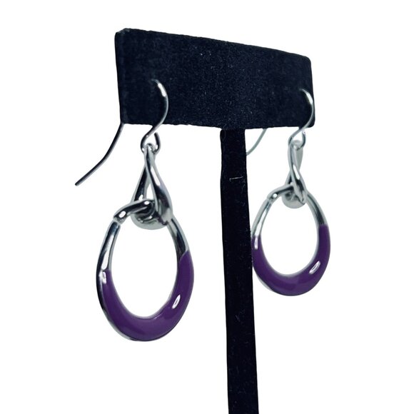 Two Tone Purple Flower Silver Tone Hinged Bracelet & Matching Earrings Set (5586 - Picture 6 of 7